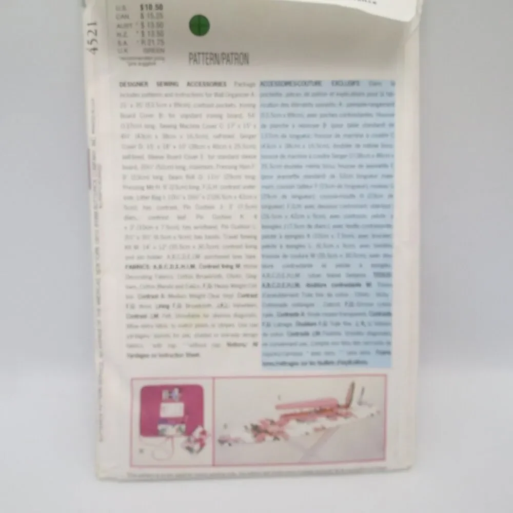 Butterick 4521 Sewing Accessories Organizer Machine Cover 1990s